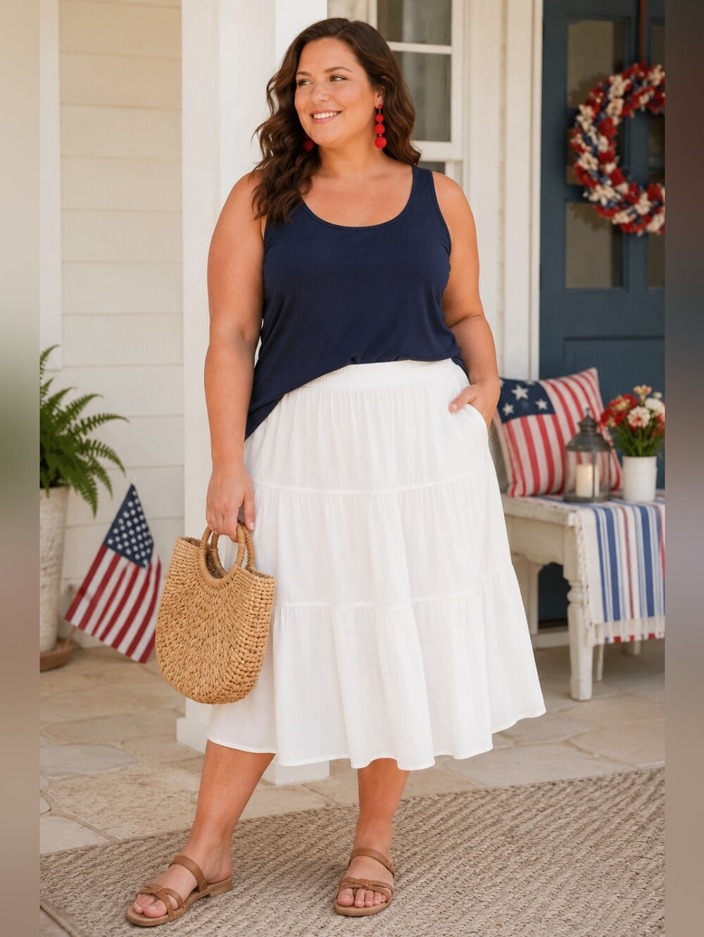 Talbots Cotton Blend Scoop Neck Knit Tank Top in Navy Preppy Nautical Women's 1X